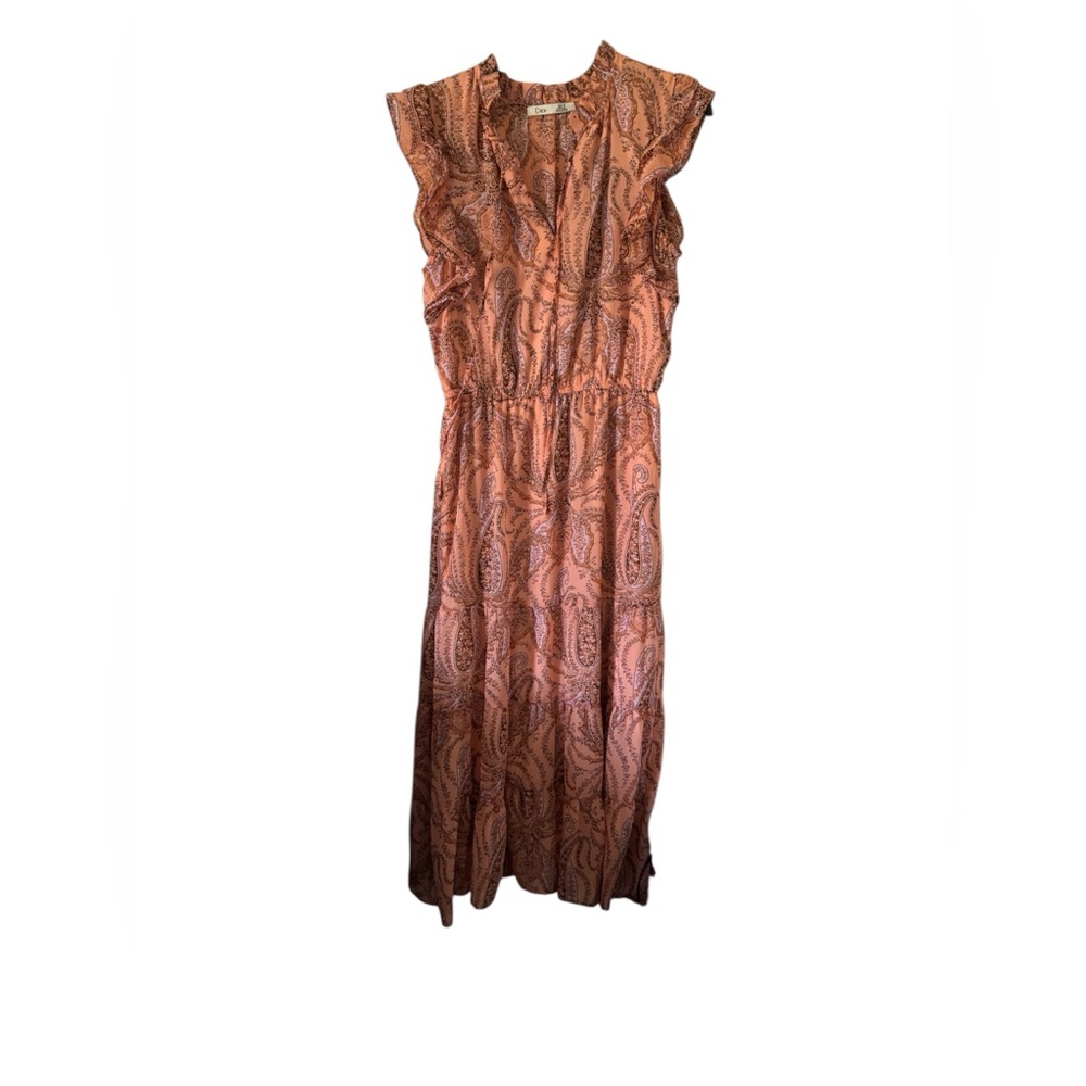 Dex Orange Gold Ruffled Tiered Midi Sundress